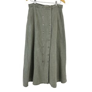 VTG! Calamity Jeans 14 Maxi Skirt A Line Western Khaki‎ Green Button Front USA